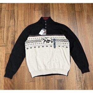Chaps Sweater Mens Extra Large Black White Knit Bear Holiday Christmas